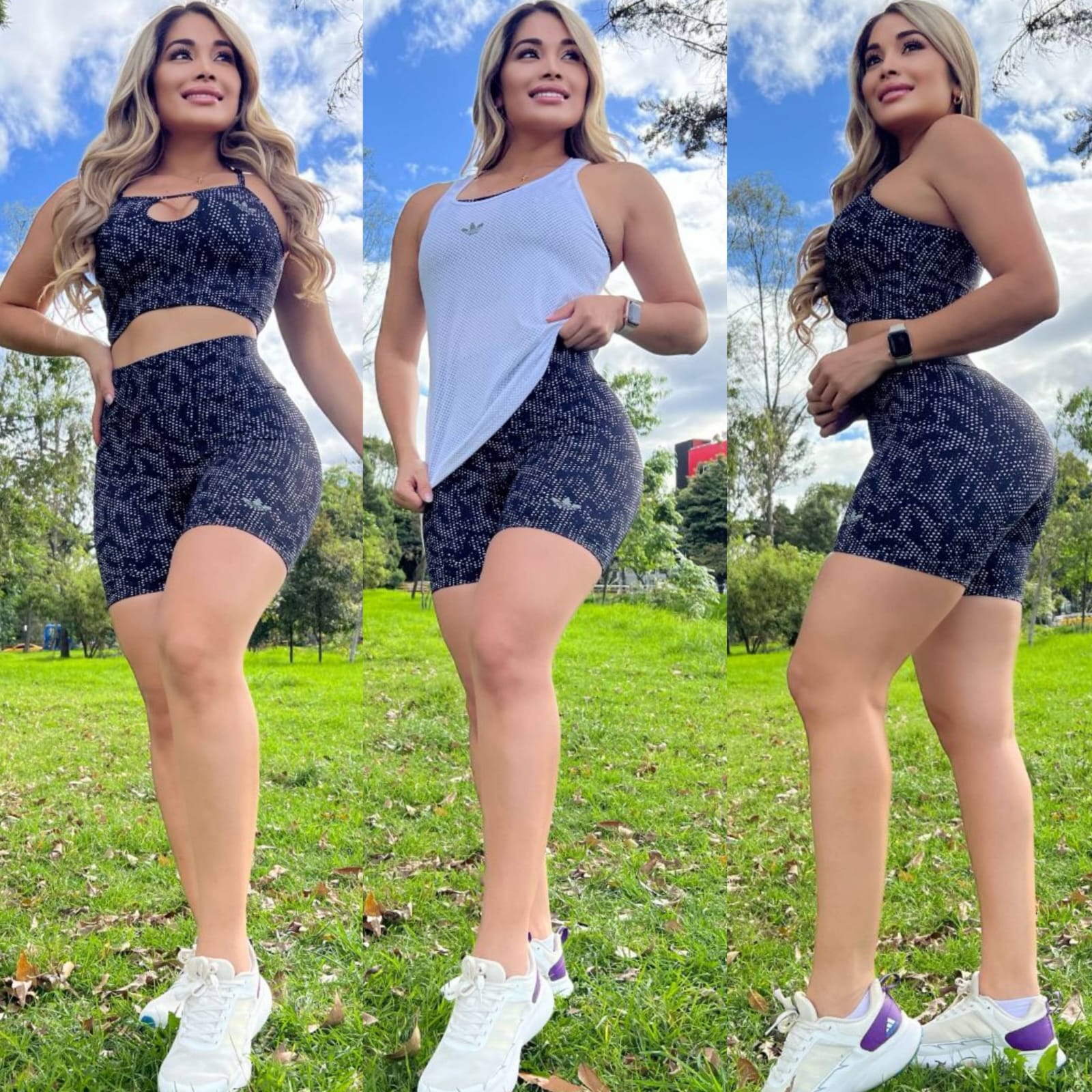 Conjunto 3 Piezas - Shorts y Top en Licra Nylon + Esqueleto en Capri Ref: 5540