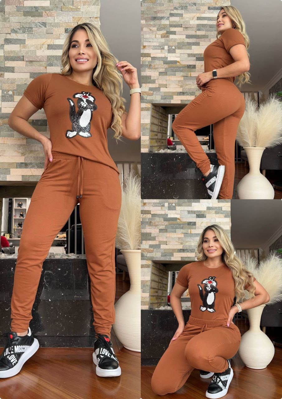 Conjunto 2 Piezas - Camiseta Algodón Licrado y Jogger en Burda Ref: 500