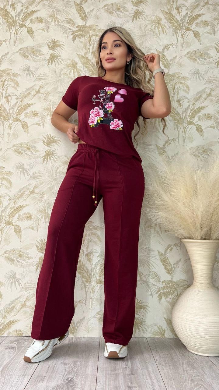 Conjunto 2 Piezas - Pantalón en Burda y Blusa Algodón Licrado Ref: 400