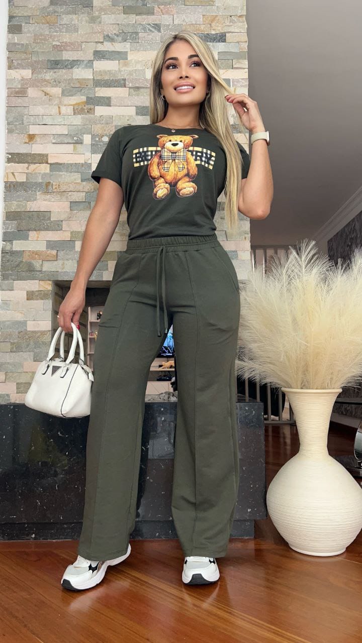 Conjunto 2 Piezas - Pantalón en Burda y Blusa Algodón Licrado Ref: 450