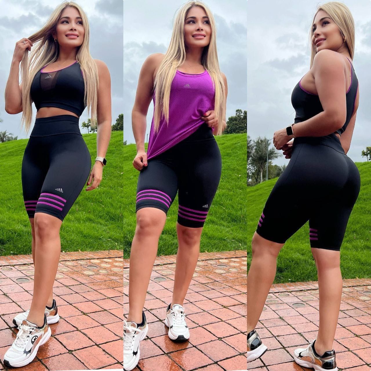 Conjunto 3 Piezas - Biker y Top en Licra Nylon + Esqueleto en Tela Capriti Ref: 3030