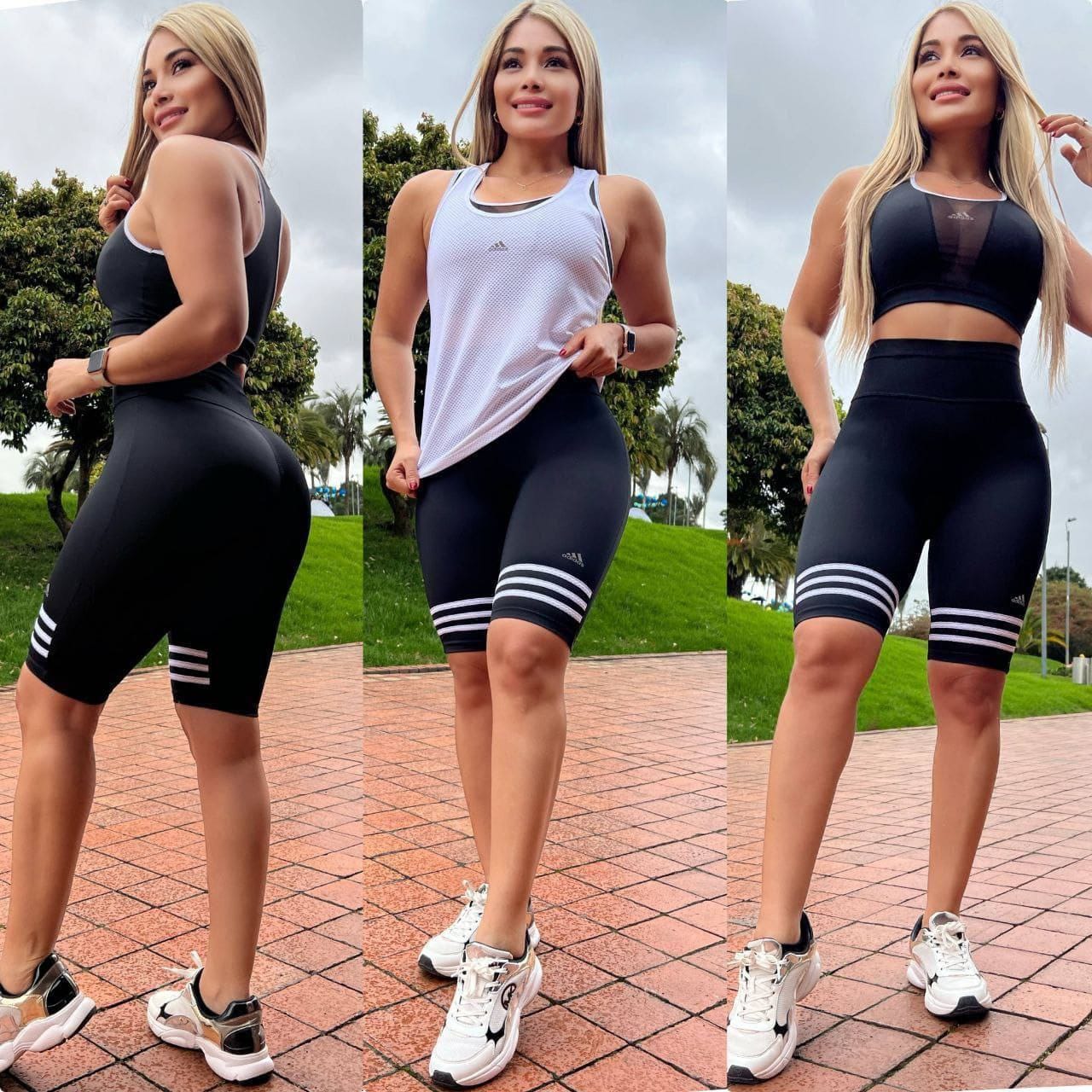 Conjunto 3 Piezas - Biker y Top en Licra Nylon + Esqueleto en Tela Capriti Ref: 3030