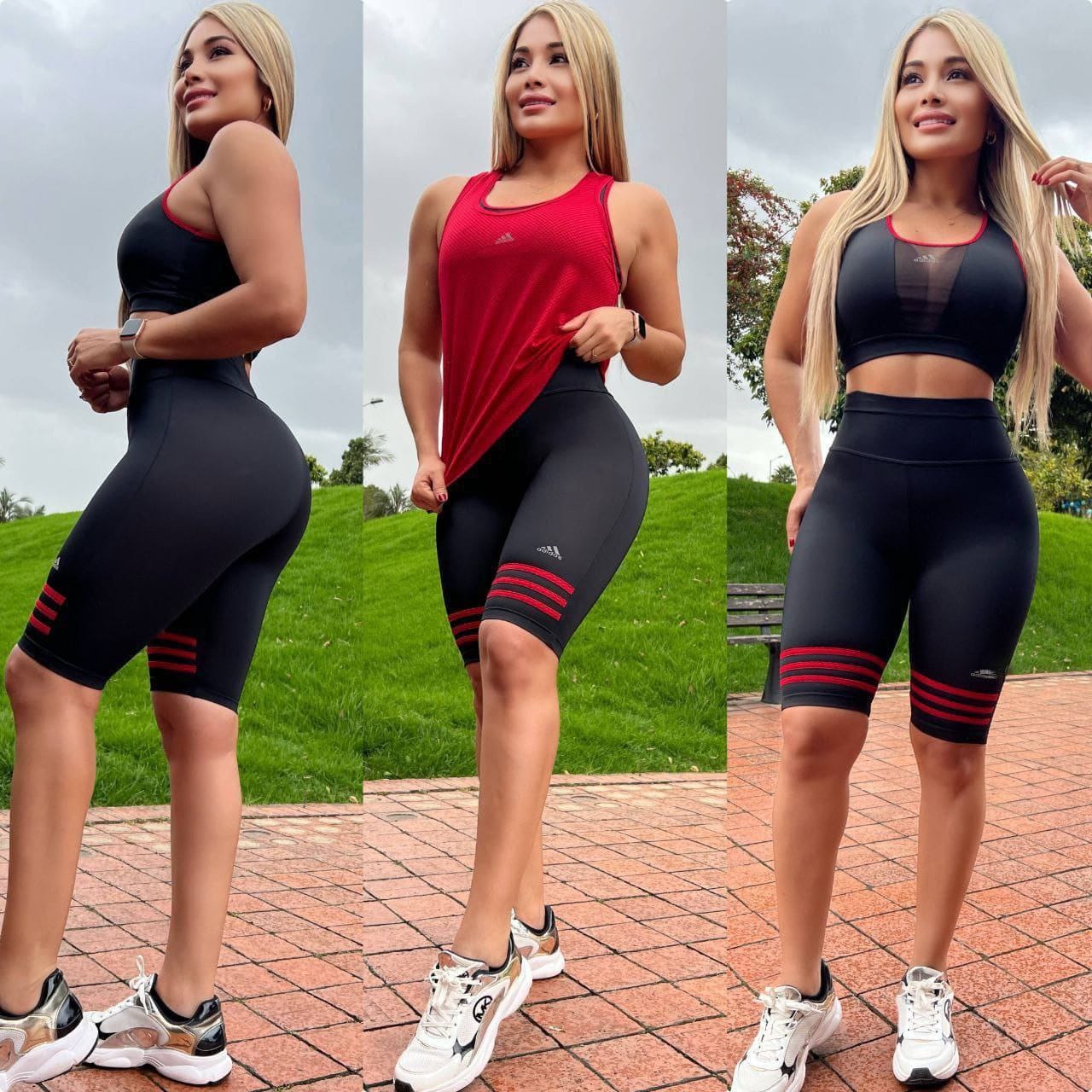 Conjunto 3 Piezas - Biker y Top en Licra Nylon + Esqueleto en Tela Capriti Ref: 3030