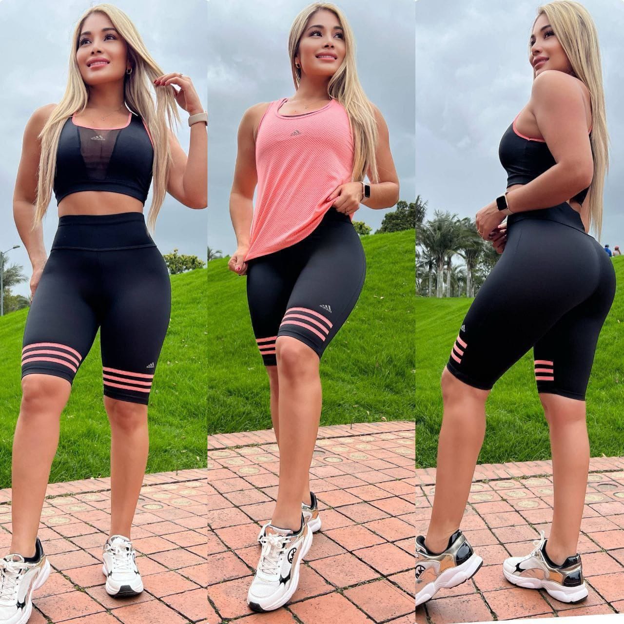 Conjunto 3 Piezas - Biker y Top en Licra Nylon + Esqueleto en Tela Capriti Ref: 3030