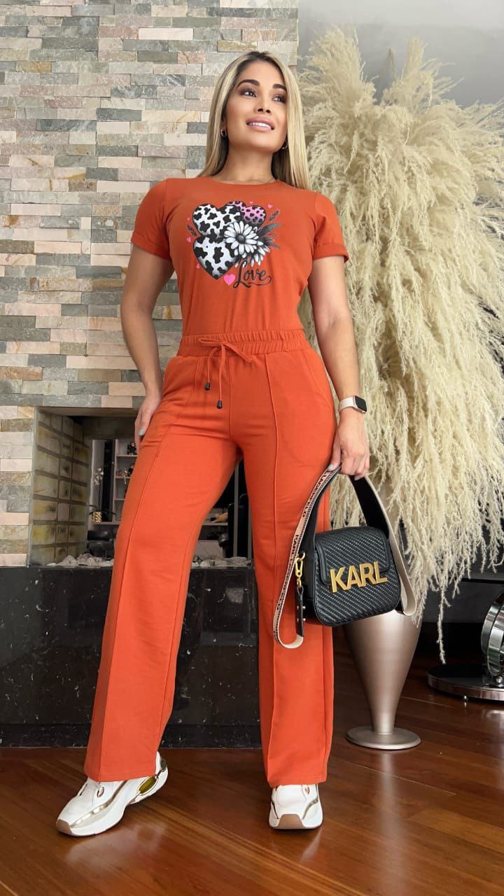 Conjunto 2 Piezas - Pantalón en Burda y Blusa Algodón Licrado Ref: 450