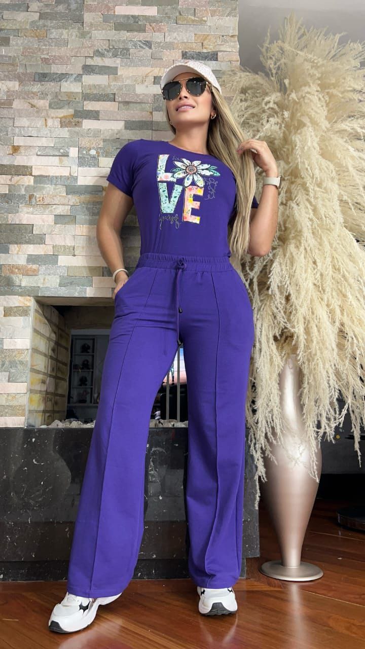 Conjunto 2 Piezas - Pantalón en Burda y Blusa Algodón Licrado Ref: 450