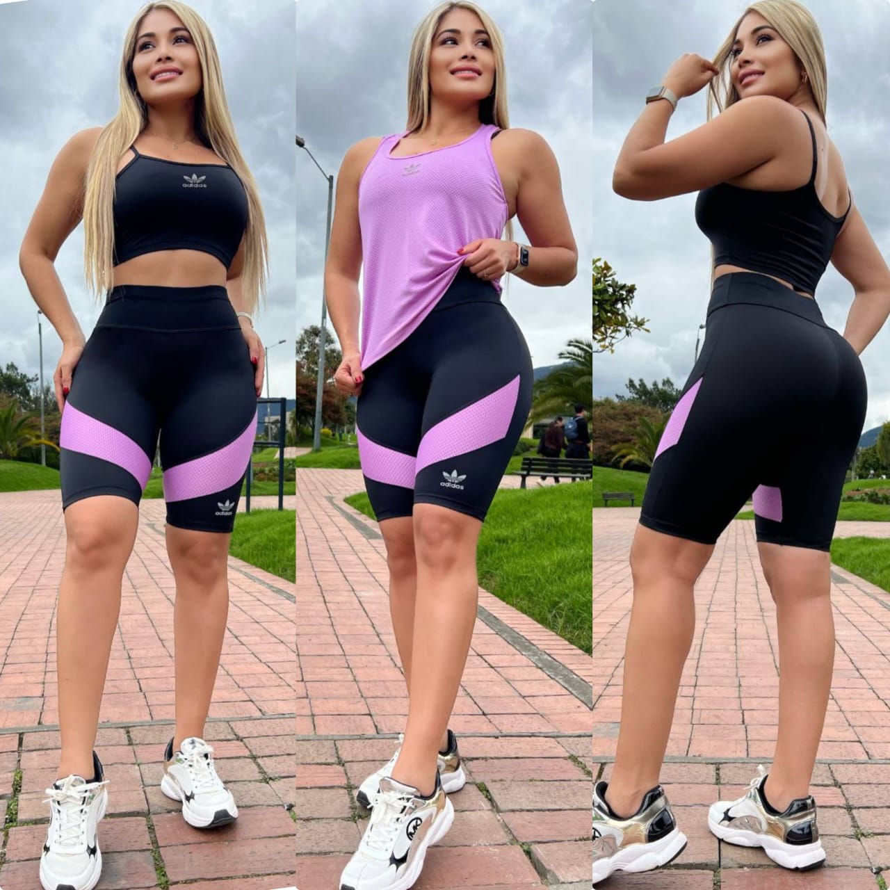 Conjunto 3 Piezas - Biker y Top en Licra Nylons + Esqueleto en Tela Capriti Ref: 4035