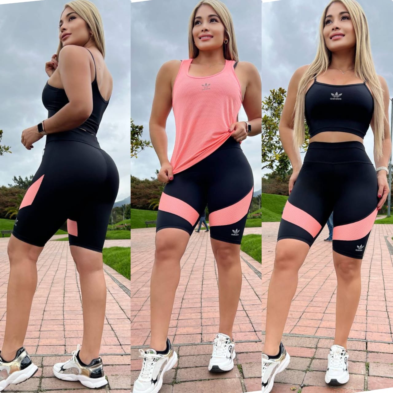 Conjunto 3 Piezas - Biker y Top en Licra Nylons + Esqueleto en Tela Capriti Ref: 4035