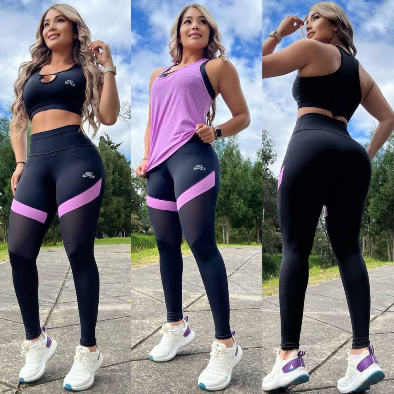 Conjunto 3 Piezas - Leggings, Top en Licra Nylon y Esqueleto Capri Ref: 1038