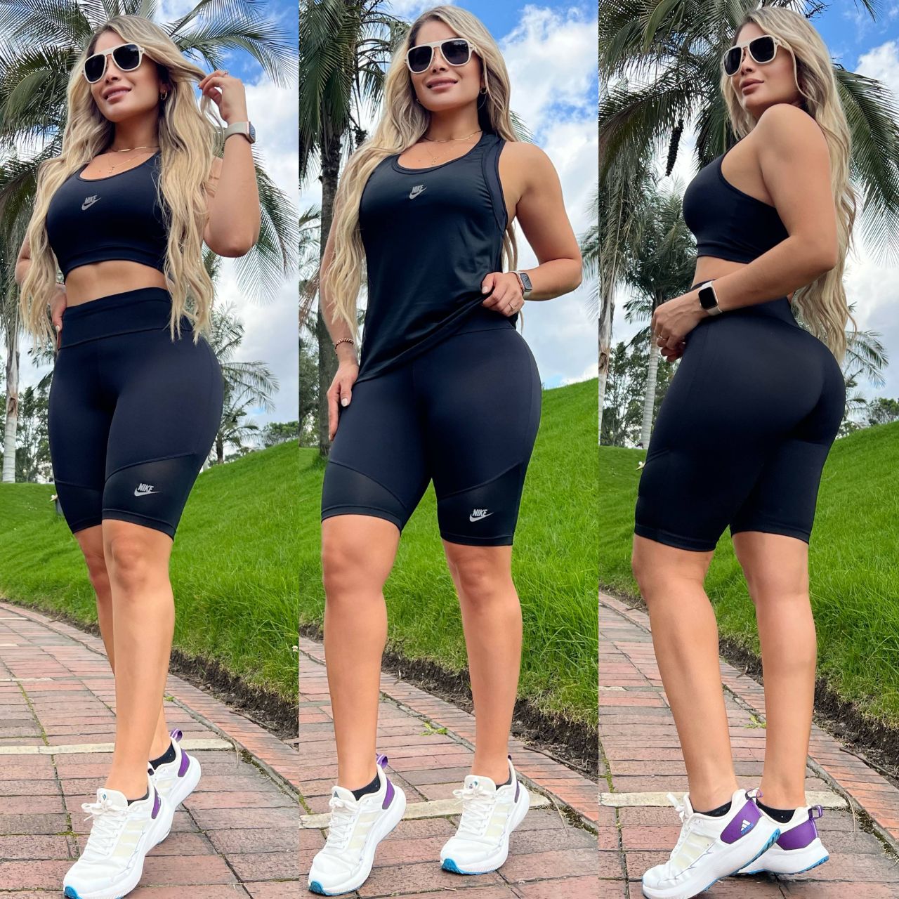 Conjunto 3 Piezas - Biker y Top en Licra Nylon + Esqueleto en Tela Capriti Ref: 4030