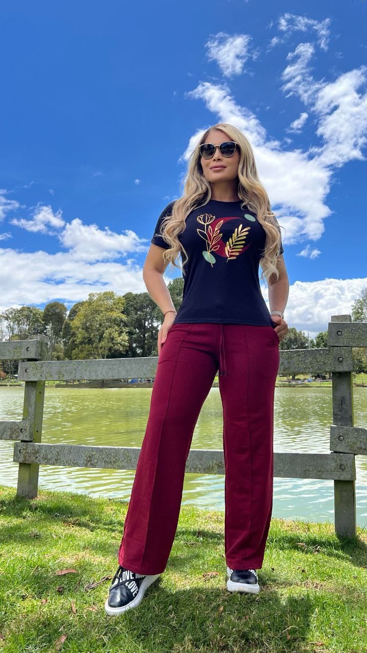 Conjunto 2 Piezas - Pantalón en Burda y Camiseta en Algodón Ref: 10-03