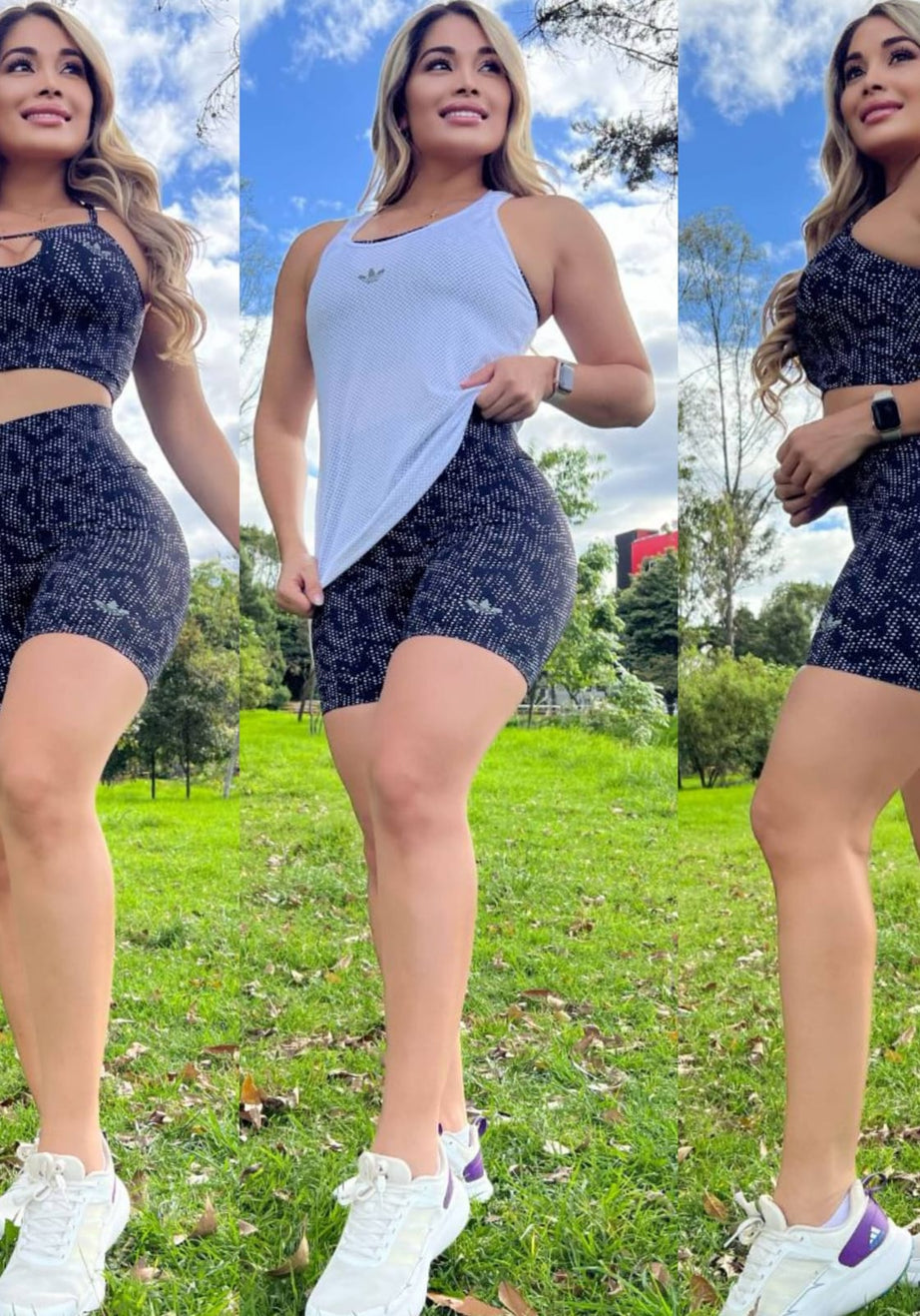 Conjunto 3 Piezas - Shorts y Top en Licra Nylon + Esqueleto en Capri Ref: 5540