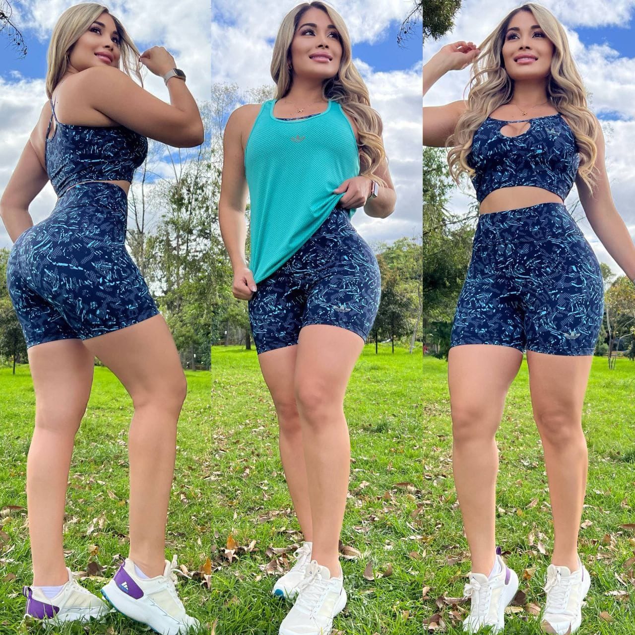 Conjunto 3 Piezas - Shorts y Top en Licra Nylon + Esqueleto en Capri Ref: 5540