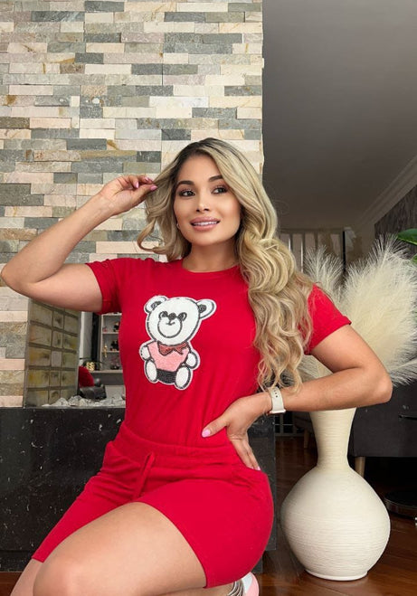 Conjunto 2 Piezas - Shorts en Burda y Camiseta en Algodón con Aplique Ref: 170