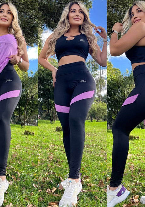 Conjunto 3 Piezas - Leggings, Top en Licra Nylon y Esqueleto Capri Ref: 1038