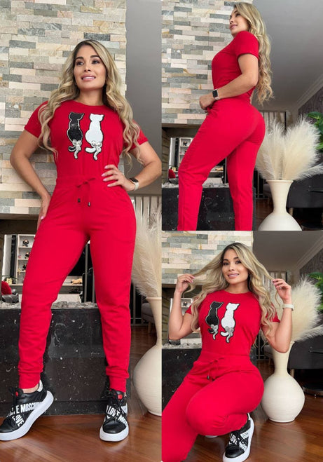 Conjunto 2 Piezas - Camiseta Algodón Licrado y Jogger en Burda Ref: 500