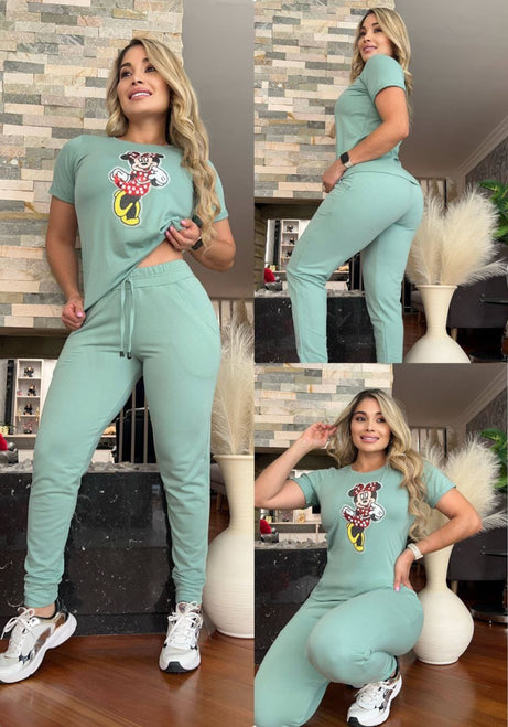 Conjunto 2 Piezas - Camiseta Algodón Licrado y Jogger en Burda Ref: 500