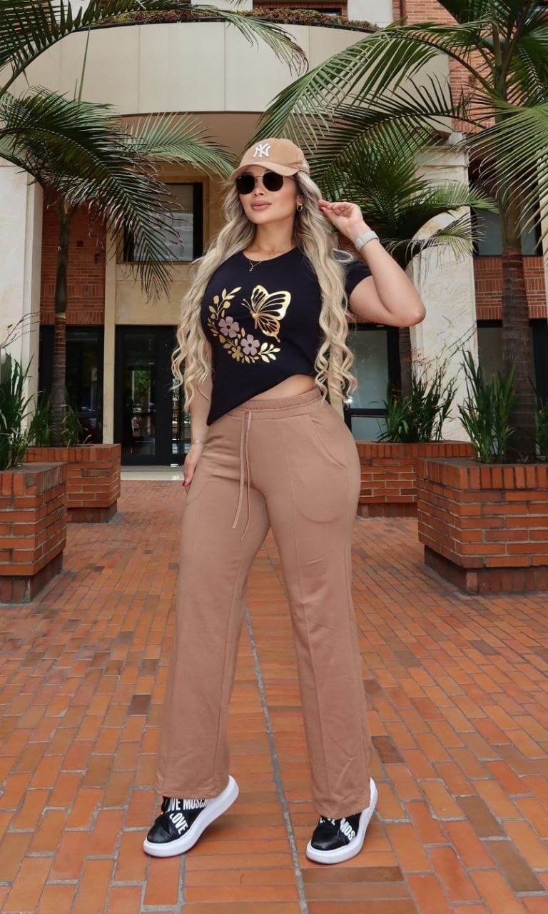 Conjunto 2 Piezas – Pantalón en Burda y Camiseta en Algodón Ref: 10-04