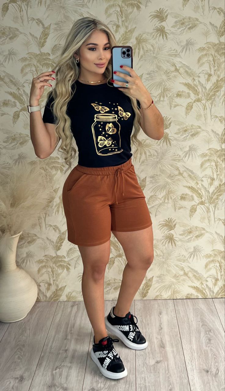 Conjunto 2 Piezas - Shorts en Burda y Camiseta en Algodón con Aplique Ref: 170