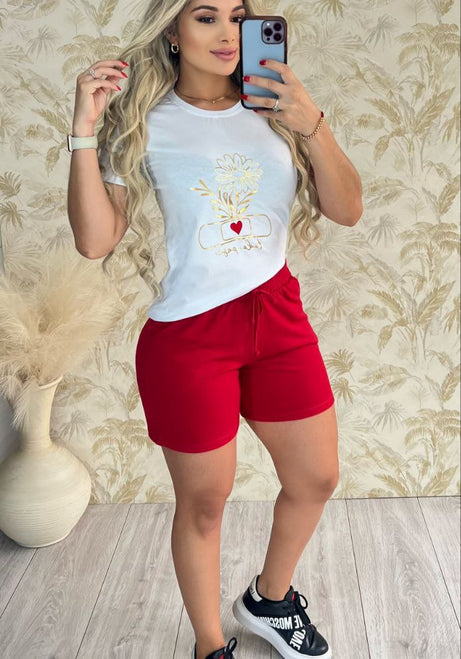 Conjunto 2 Piezas - Shorts en Burda y Camiseta en Algodón con Aplique Ref: 170