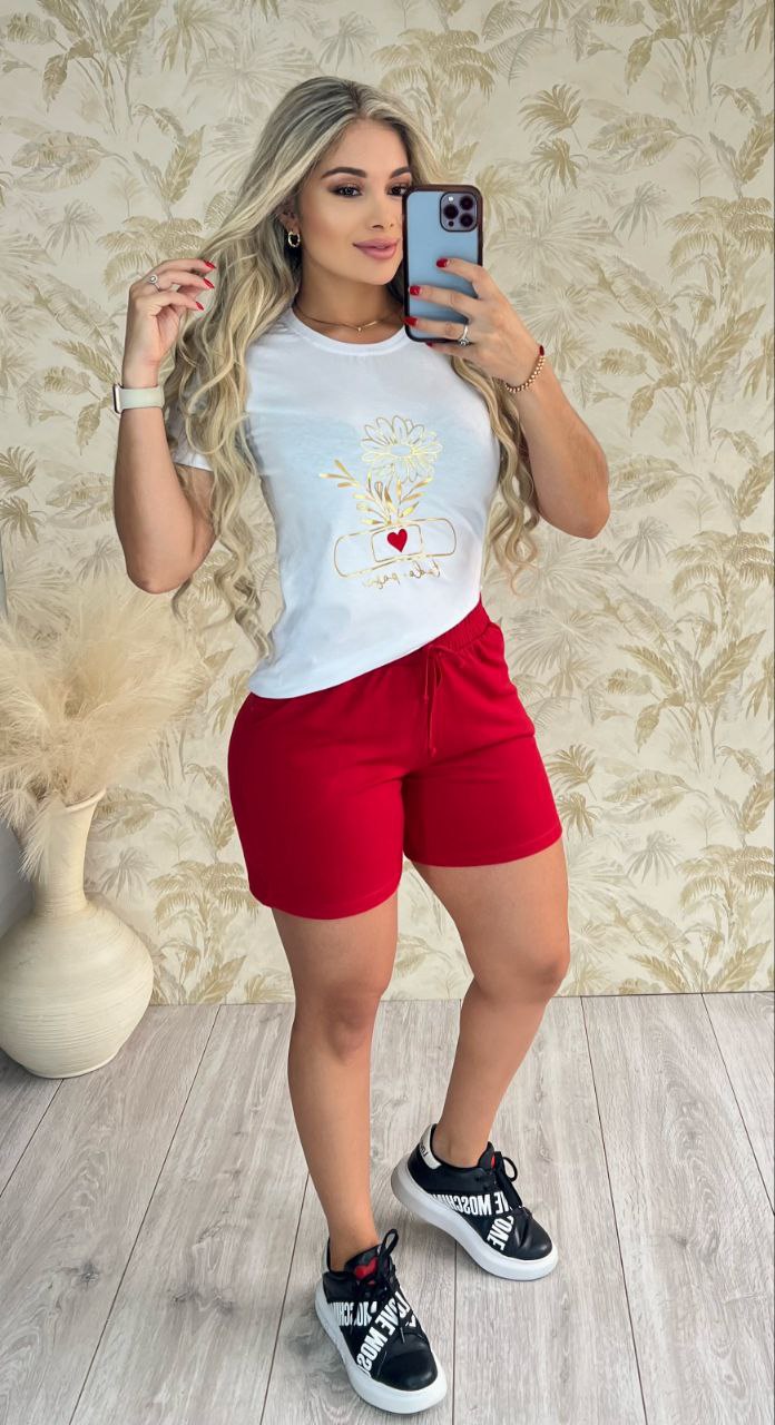 Conjunto 2 Piezas - Shorts en Burda y Camiseta en Algodón con Aplique Ref: 170