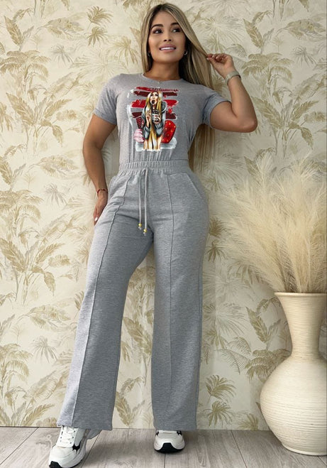 Conjunto 2 Piezas - Pantalón en Burda y Blusa Algodón Licrado Ref: 400