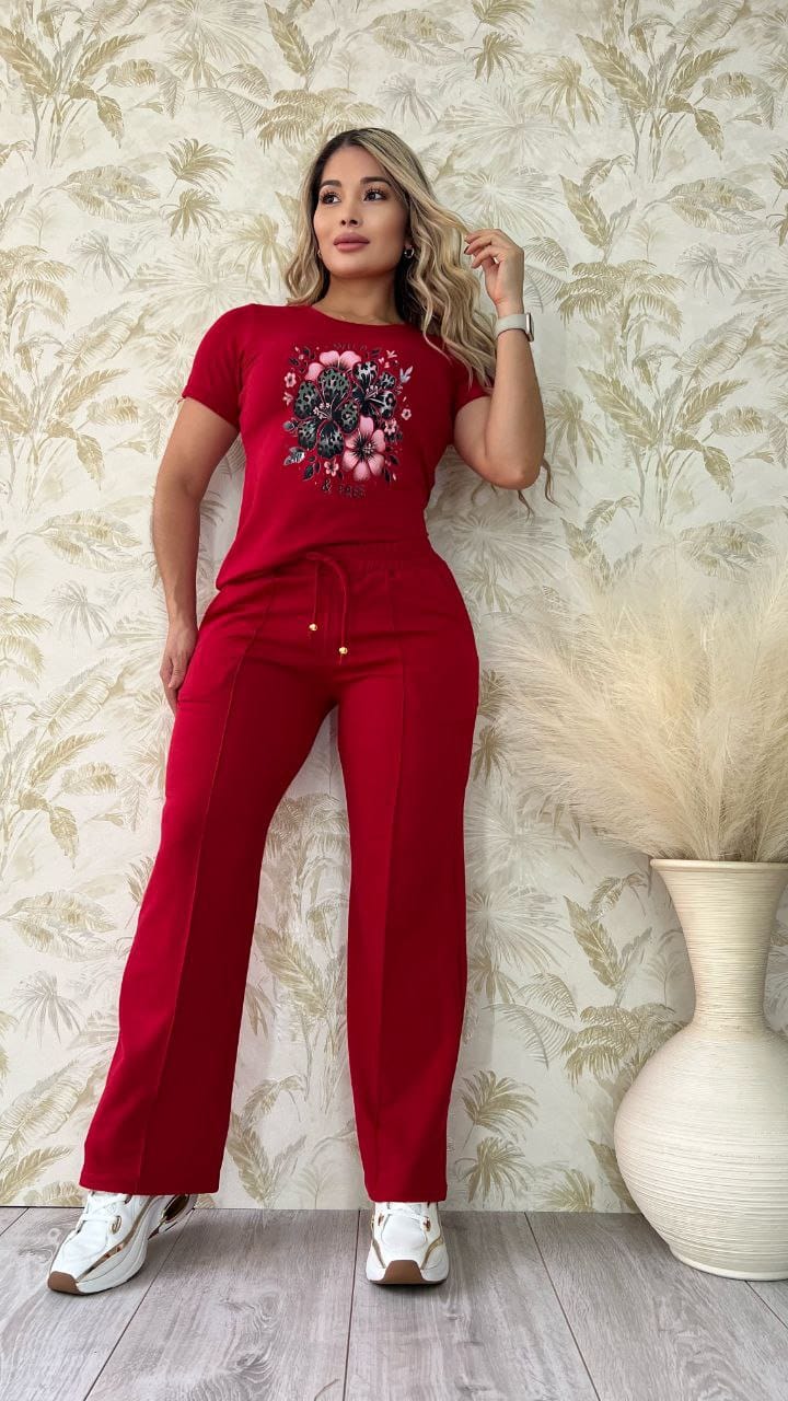 Conjunto 2 Piezas - Pantalón en Burda y Blusa Algodón Licrado Ref: 400