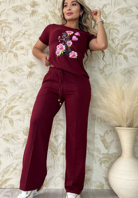 Conjunto 2 Piezas - Pantalón en Burda y Blusa Algodón Licrado Ref: 400