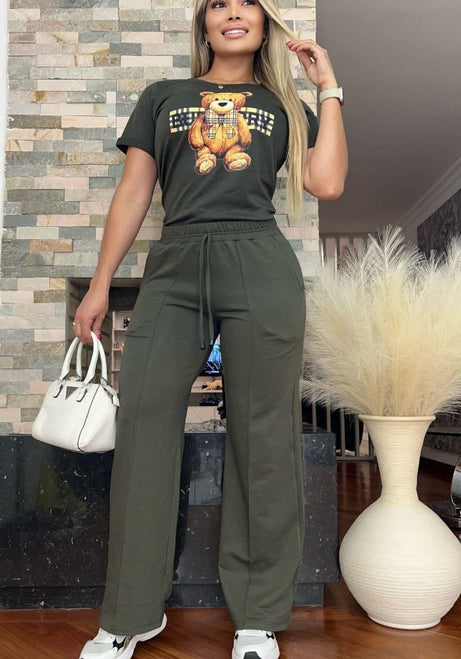 Conjunto 2 Piezas - Pantalón en Burda y Blusa Algodón Licrado Ref: 450