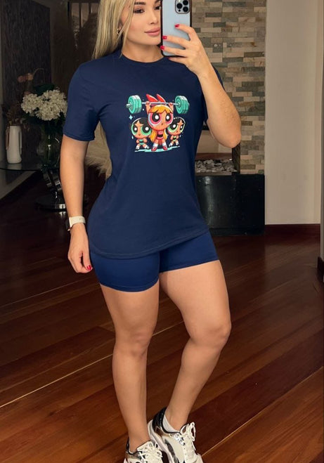 Conjunto 2 Piezas - Shorts en Licra y Blusa Algodón Licrado Ref: 480