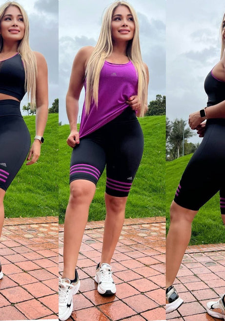 Conjunto 3 Piezas - Biker y Top en Licra Nylon + Esqueleto en Tela Capriti Ref: 3030