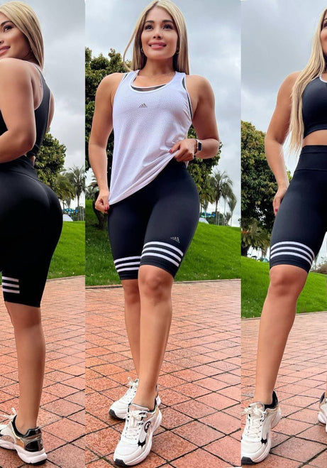 Conjunto 3 Piezas - Biker y Top en Licra Nylon + Esqueleto en Tela Capriti Ref: 3030