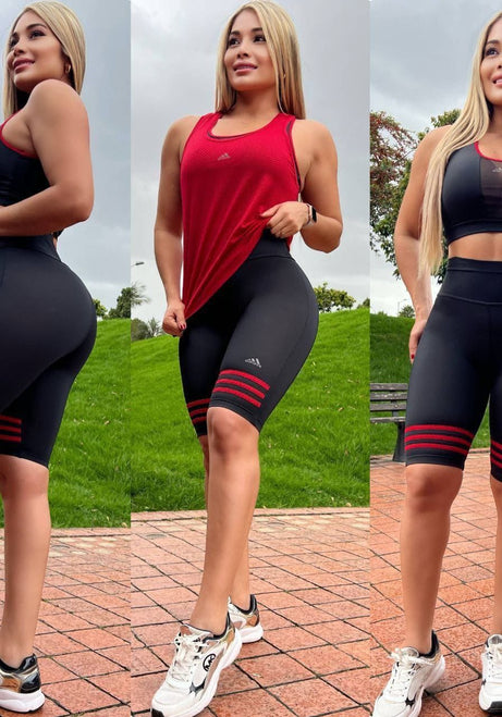 Conjunto 3 Piezas - Biker y Top en Licra Nylon + Esqueleto en Tela Capriti Ref: 3030