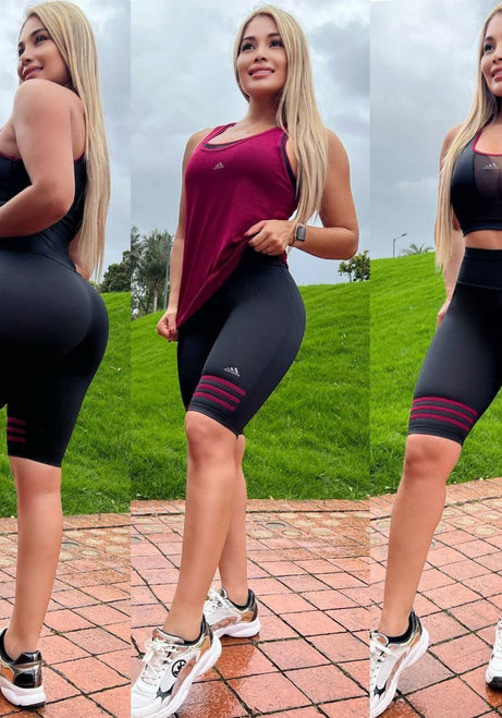 Conjunto 3 Piezas - Biker y Top en Licra Nylon + Esqueleto en Tela Capriti Ref: 3030