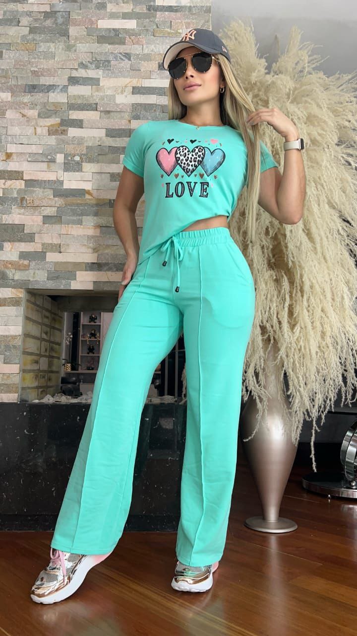 Conjunto 2 Piezas - Pantalón en Burda y Blusa Algodón Licrado Ref: 450