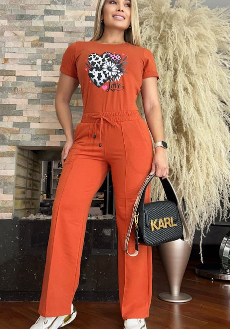 Conjunto 2 Piezas - Pantalón en Burda y Blusa Algodón Licrado Ref: 450