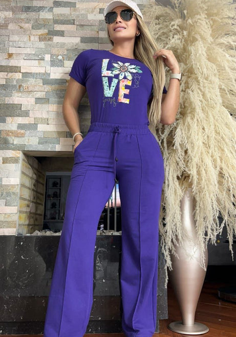 Conjunto 2 Piezas - Pantalón en Burda y Blusa Algodón Licrado Ref: 450