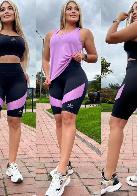 Conjunto 3 Piezas - Biker y Top en Licra Nylons + Esqueleto en Tela Capriti Ref: 4035