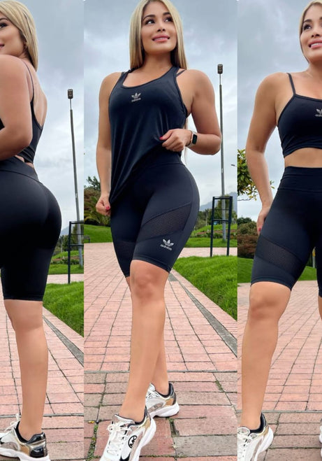 Conjunto 3 Piezas - Biker y Top en Licra Nylons + Esqueleto en Tela Capriti Ref: 4035