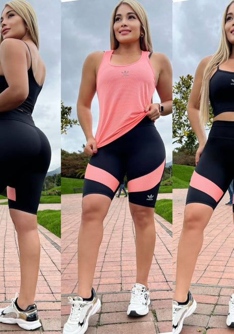 Conjunto 3 Piezas - Biker y Top en Licra Nylons + Esqueleto en Tela Capriti Ref: 4035