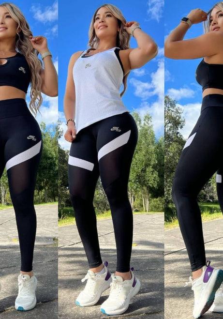 Conjunto 3 Piezas - Leggings, Top en Licra Nylon y Esqueleto Capri Ref: 1038