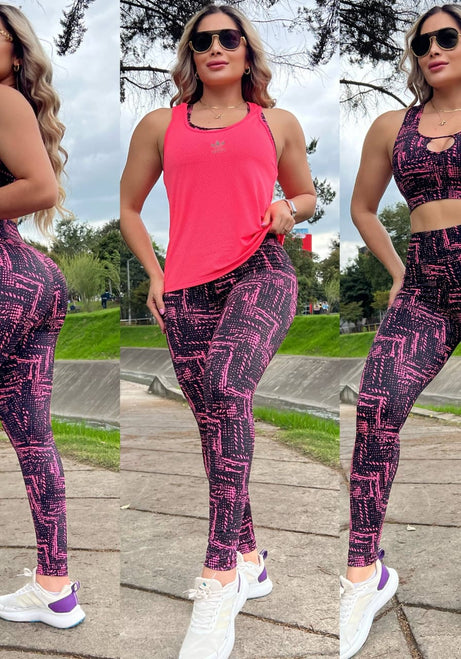 Conjunto 3 Piezas - Leggings, Top en Lycra Nylon y Esqueleto en Tela Capriti Ref: 5035