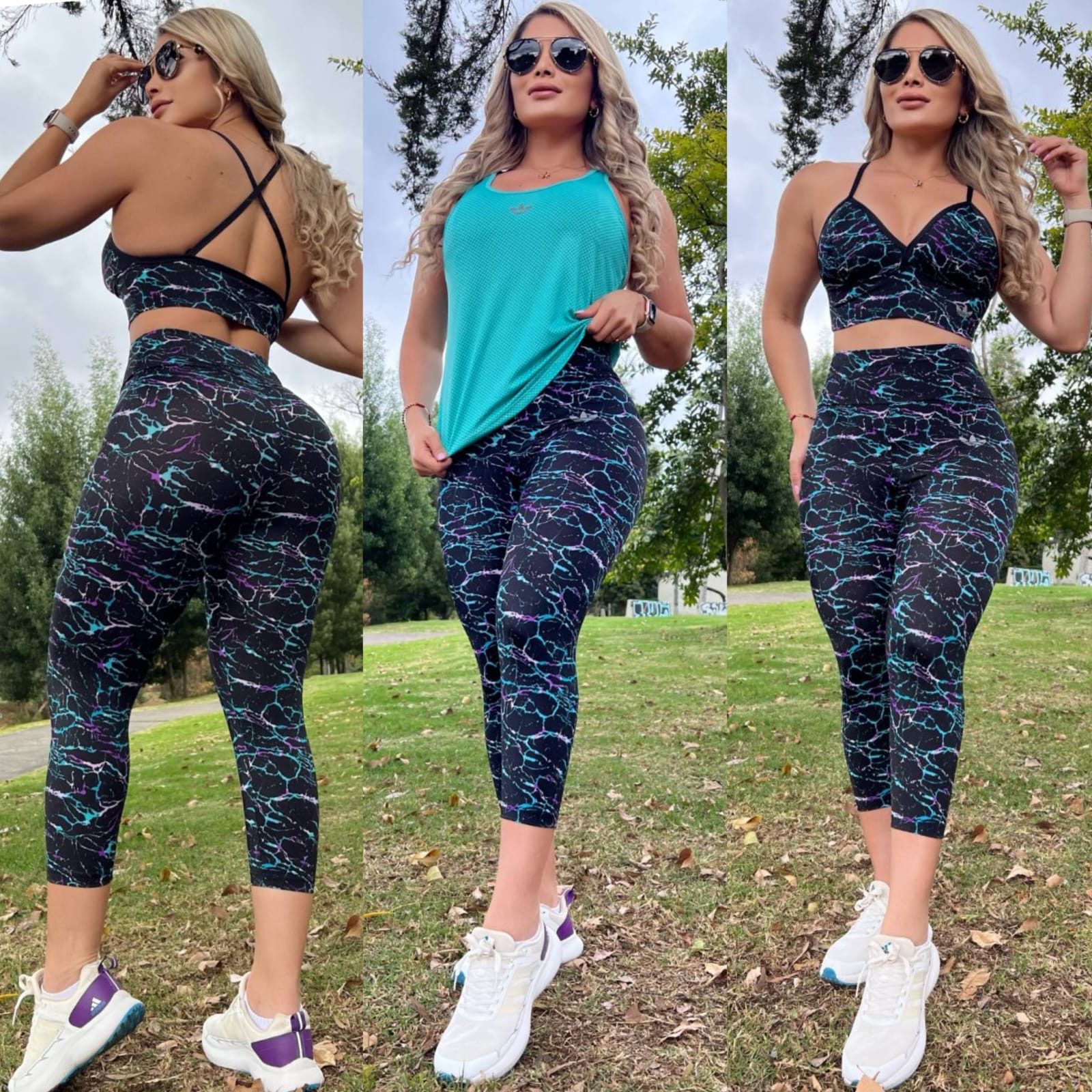 Conjunto 3 Piezas - Capri y Top Licra Nylons, Esqueleto Tela Capritti Ref: 3015