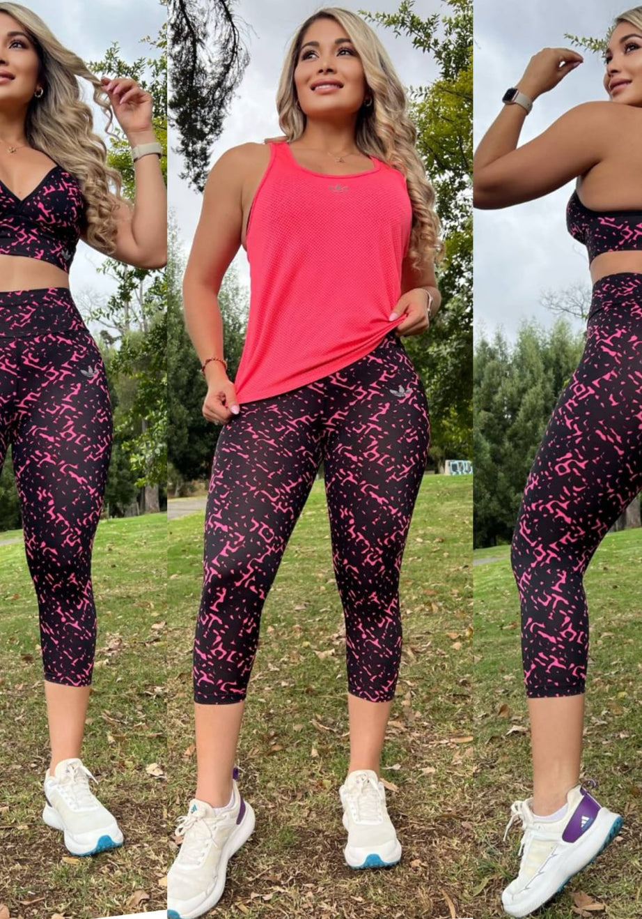 Conjunto 3 Piezas - Capri y Top Licra Nylons, Esqueleto Tela Capritti Ref: 3015