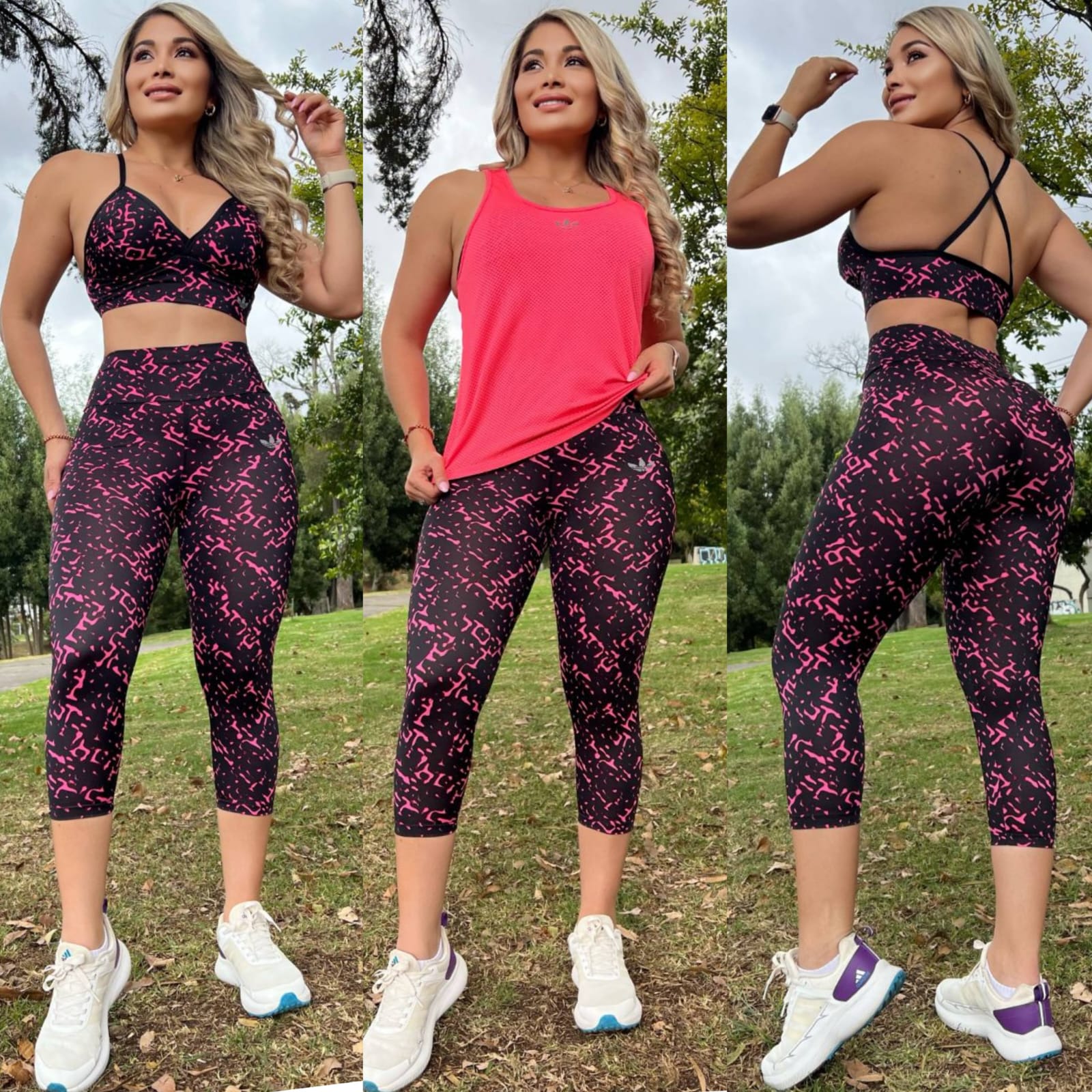 Conjunto 3 Piezas - Capri y Top Licra Nylons, Esqueleto Tela Capritti Ref: 3015