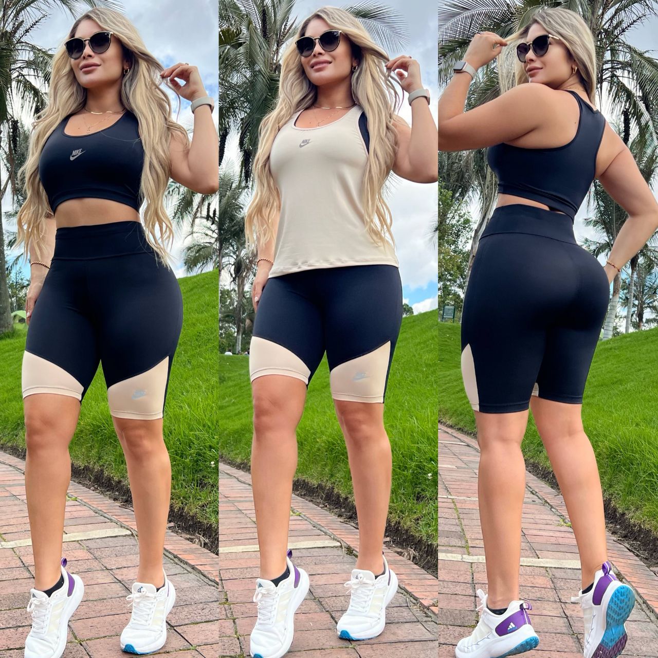 Conjunto 3 Piezas - Biker y Top en Licra Nylon + Esqueleto en Tela Capriti Ref: 4030