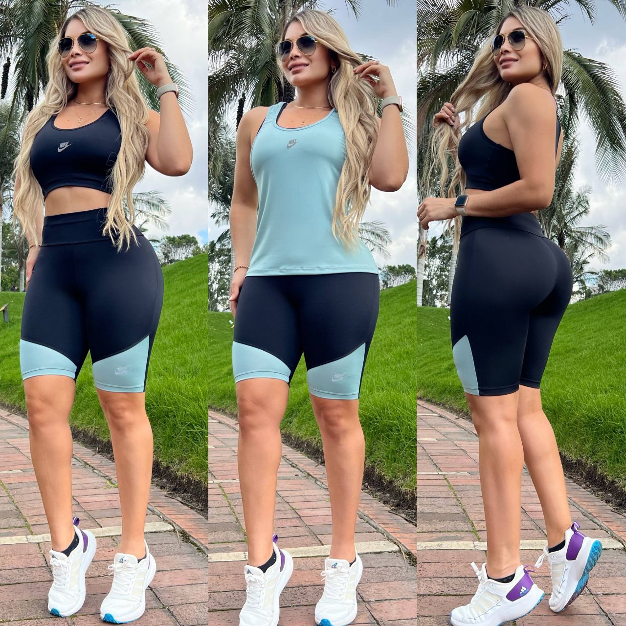 Conjunto 3 Piezas - Biker y Top en Licra Nylon + Esqueleto en Tela Capriti Ref: 4030