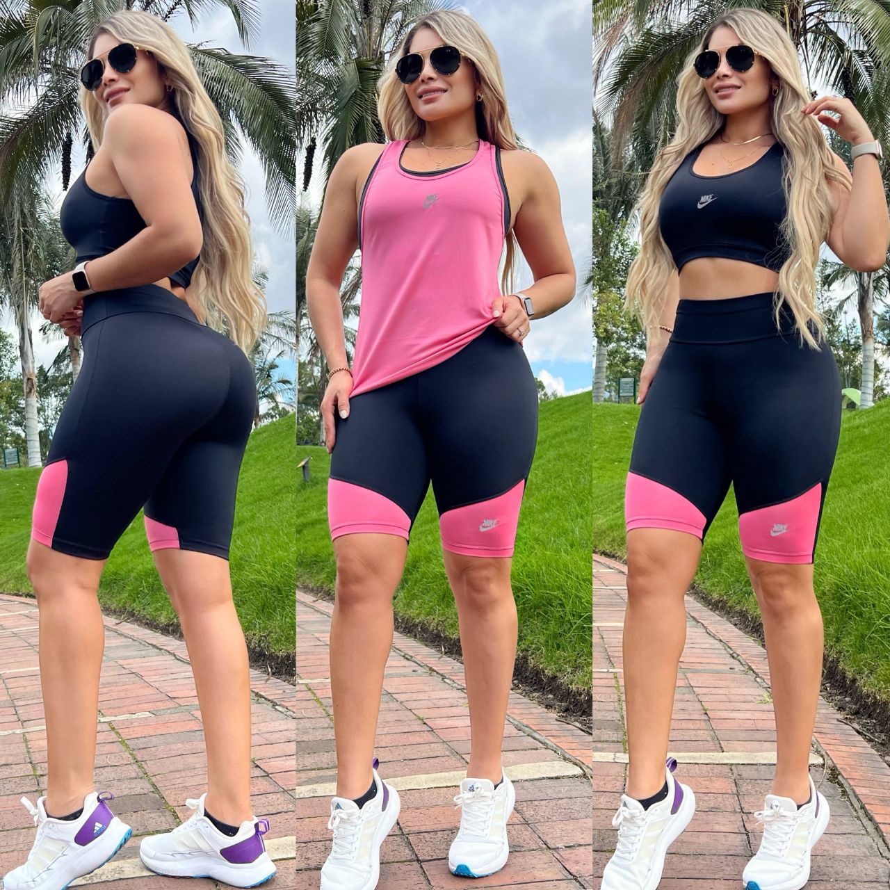 Conjunto 3 Piezas - Biker y Top en Licra Nylon + Esqueleto en Tela Capriti Ref: 4030